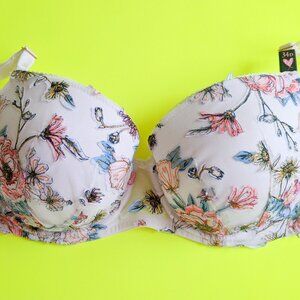 Victoria's Secret Dream Angels White and Floral Lined Demi Bra